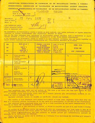 Certificado de vacinação contra varíola, 1972